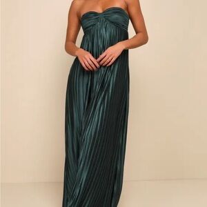 Lulu's Strapless Dark Green Maxi Dress